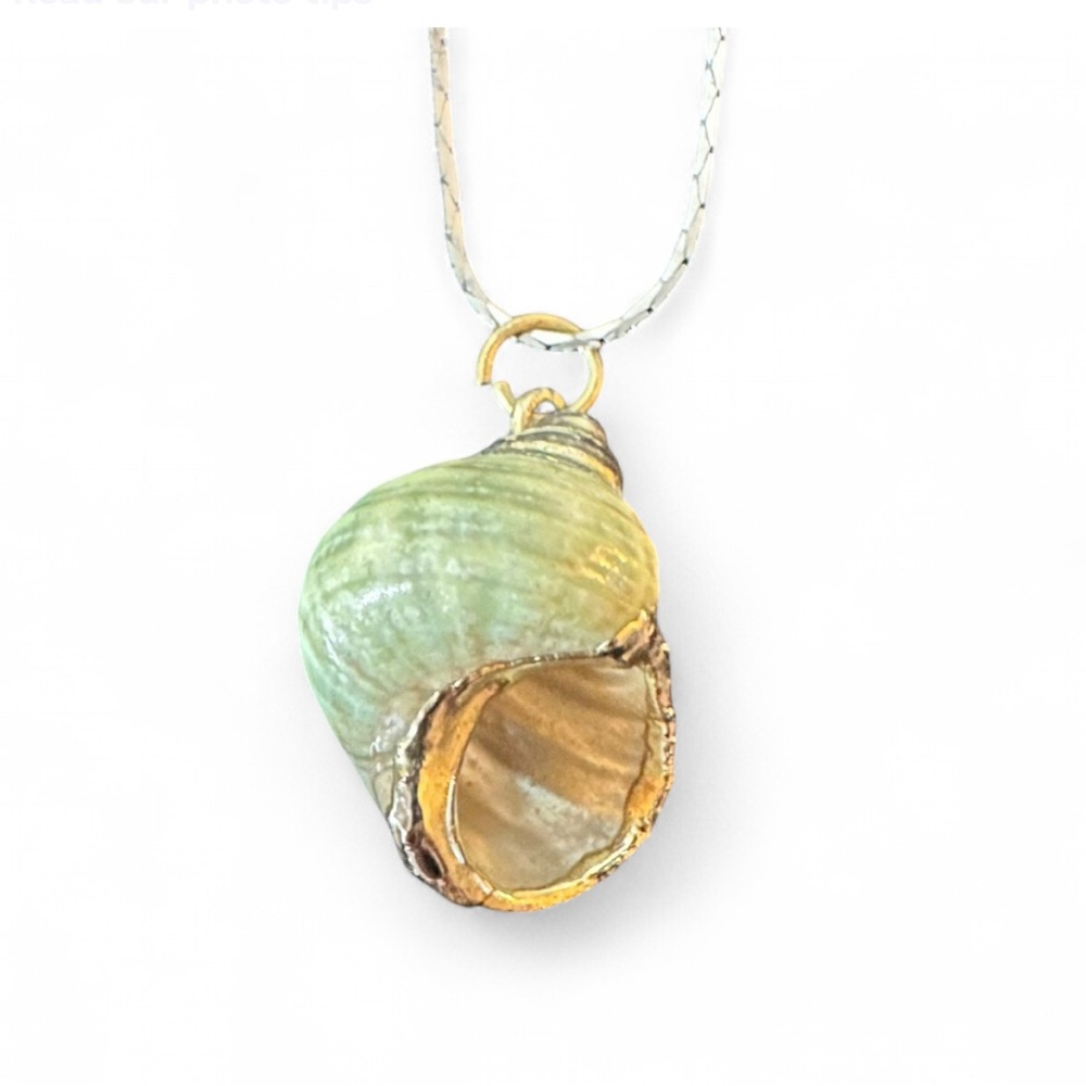 Handmade Seashell Conch Green and Gold Necklace